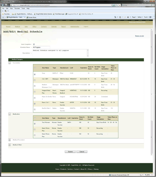 Medical Add / Edit Schedule